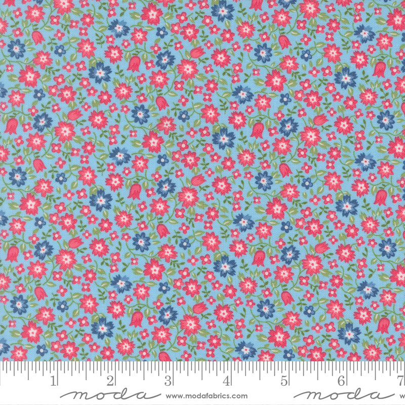By the Half Yard - Lucky in Stitchy Blue Sky 55342-12 - A Cat Named Stitch by Camille Roskelley for Moda