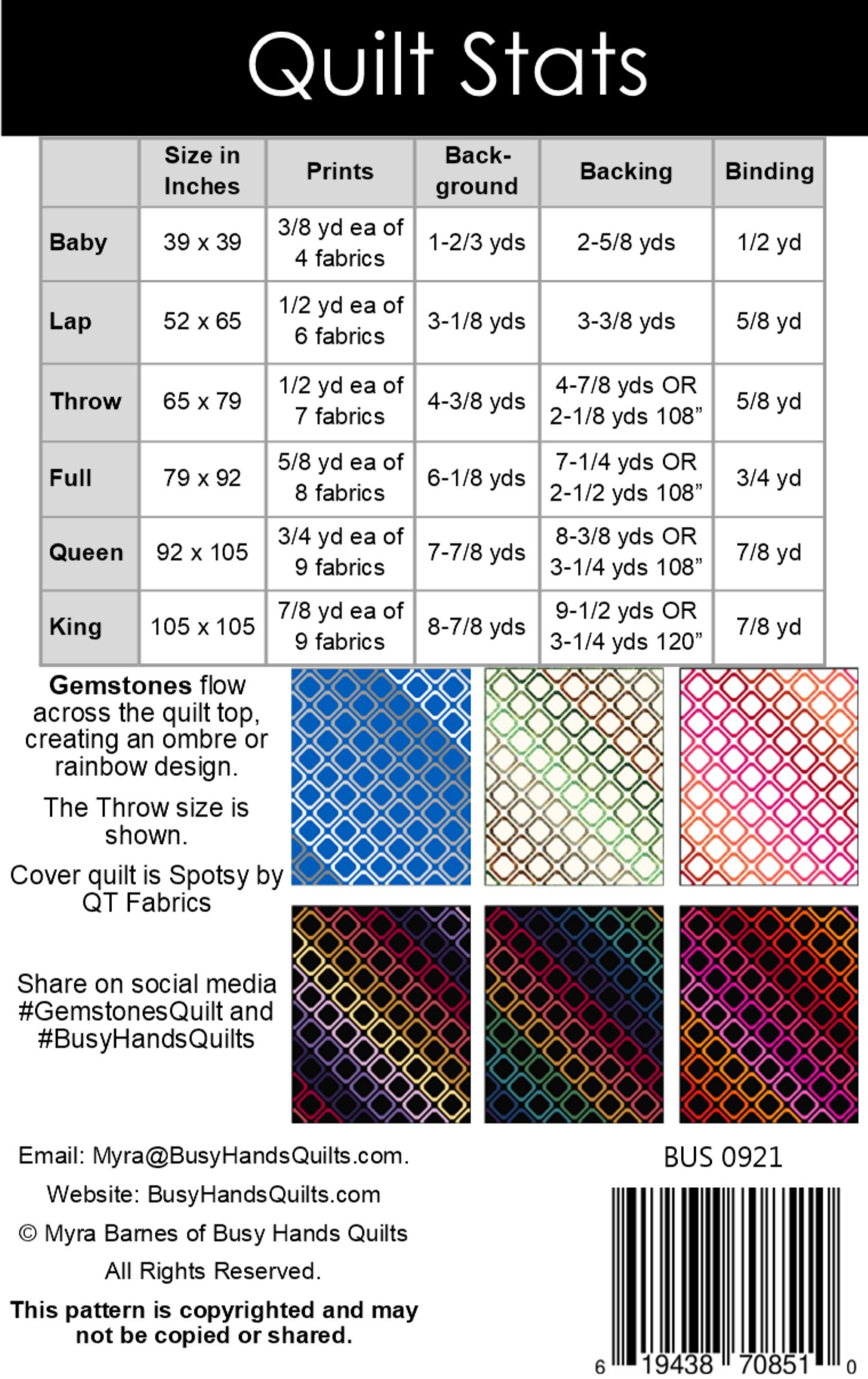 Gemstones Quilt Pattern PRINTED