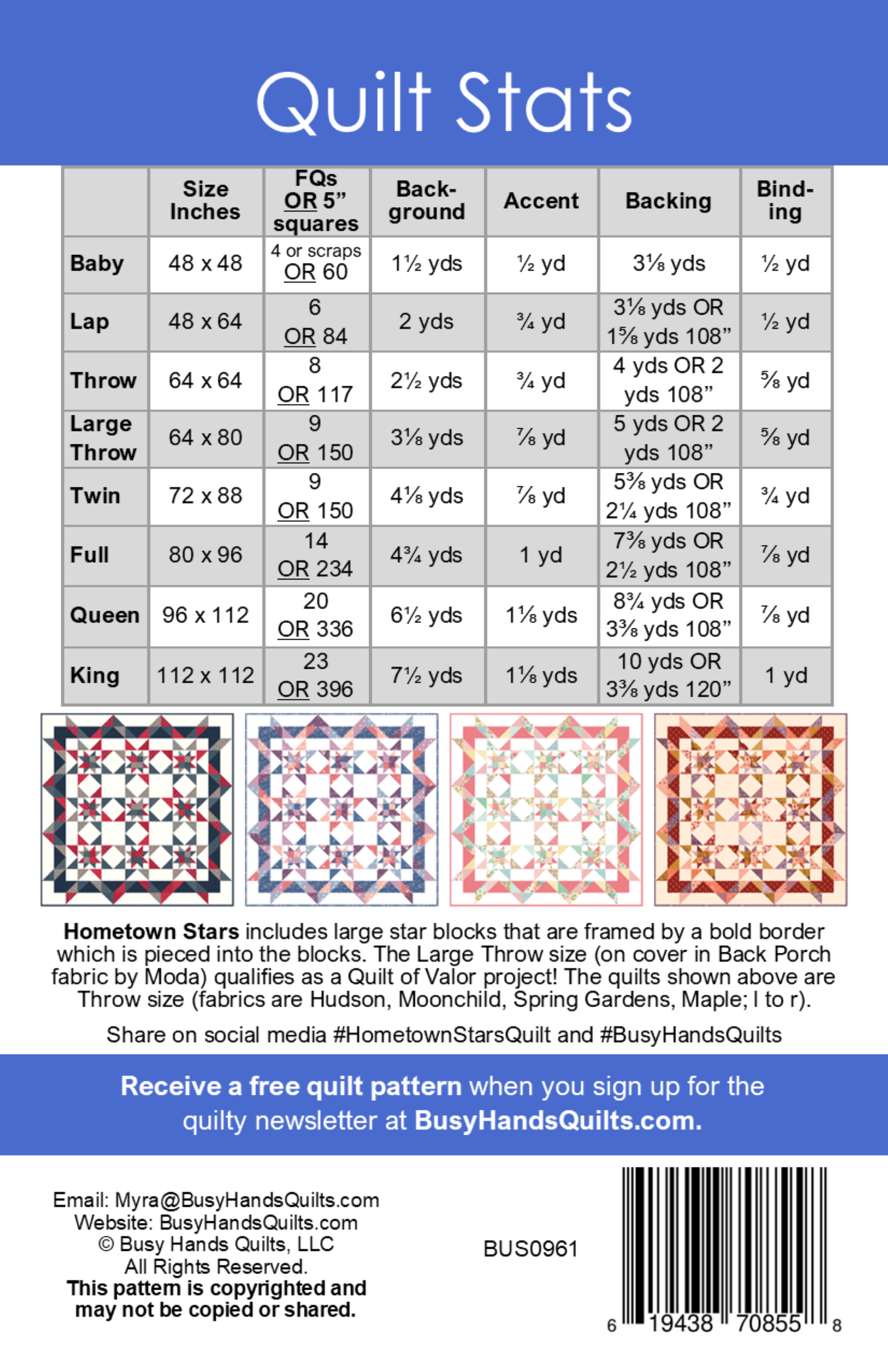 Hometown Stars Quilt Pattern PRINTED