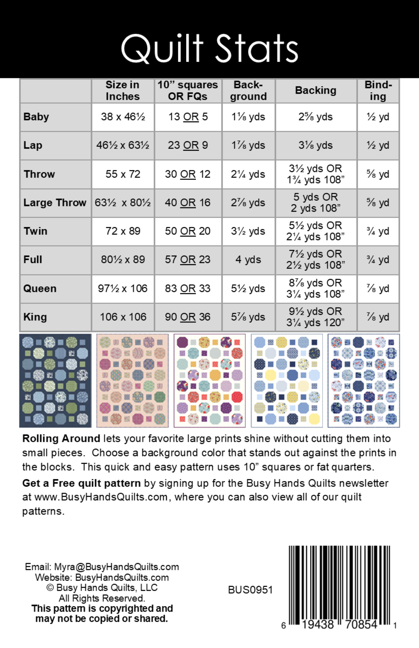 IMPERFECT Rolling Around Quilt Pattern PRINTED