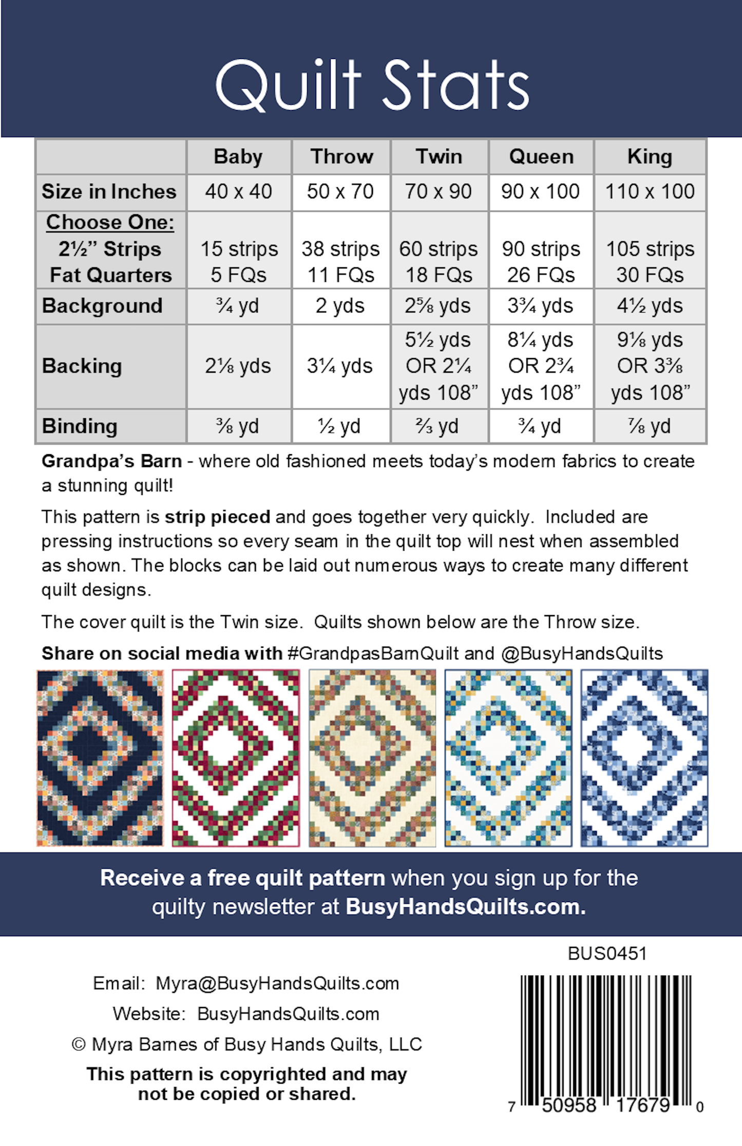 Grandpa's Barn Quilt Pattern PRINTED