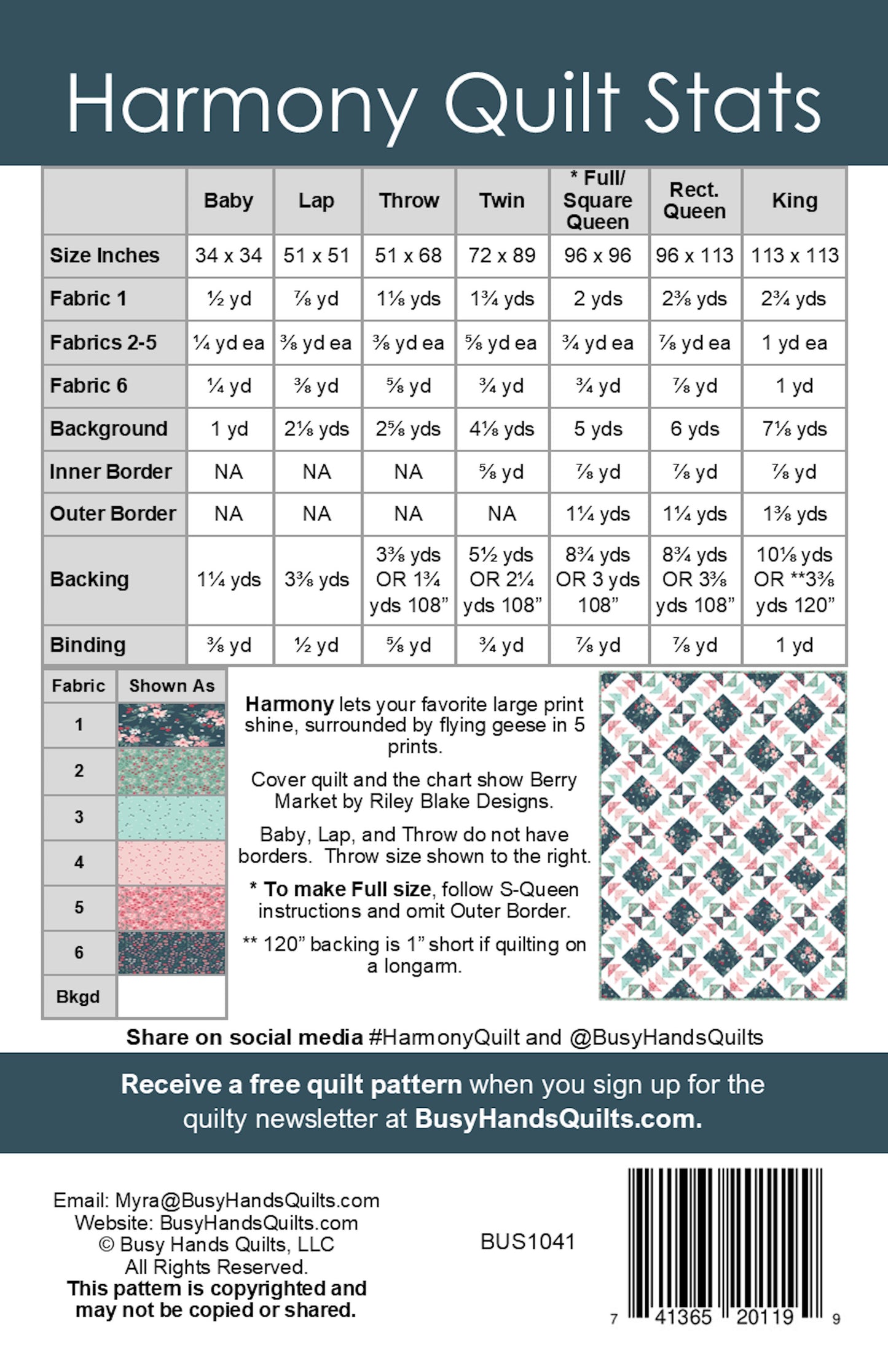 Harmony Quilt Pattern PRINTED