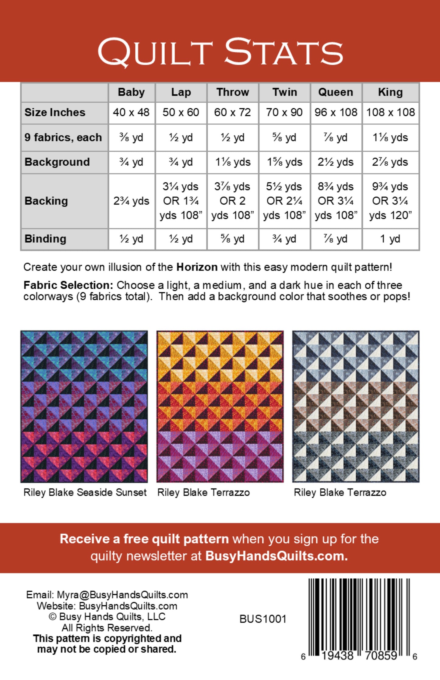 Horizon Quilt Pattern PRINTED