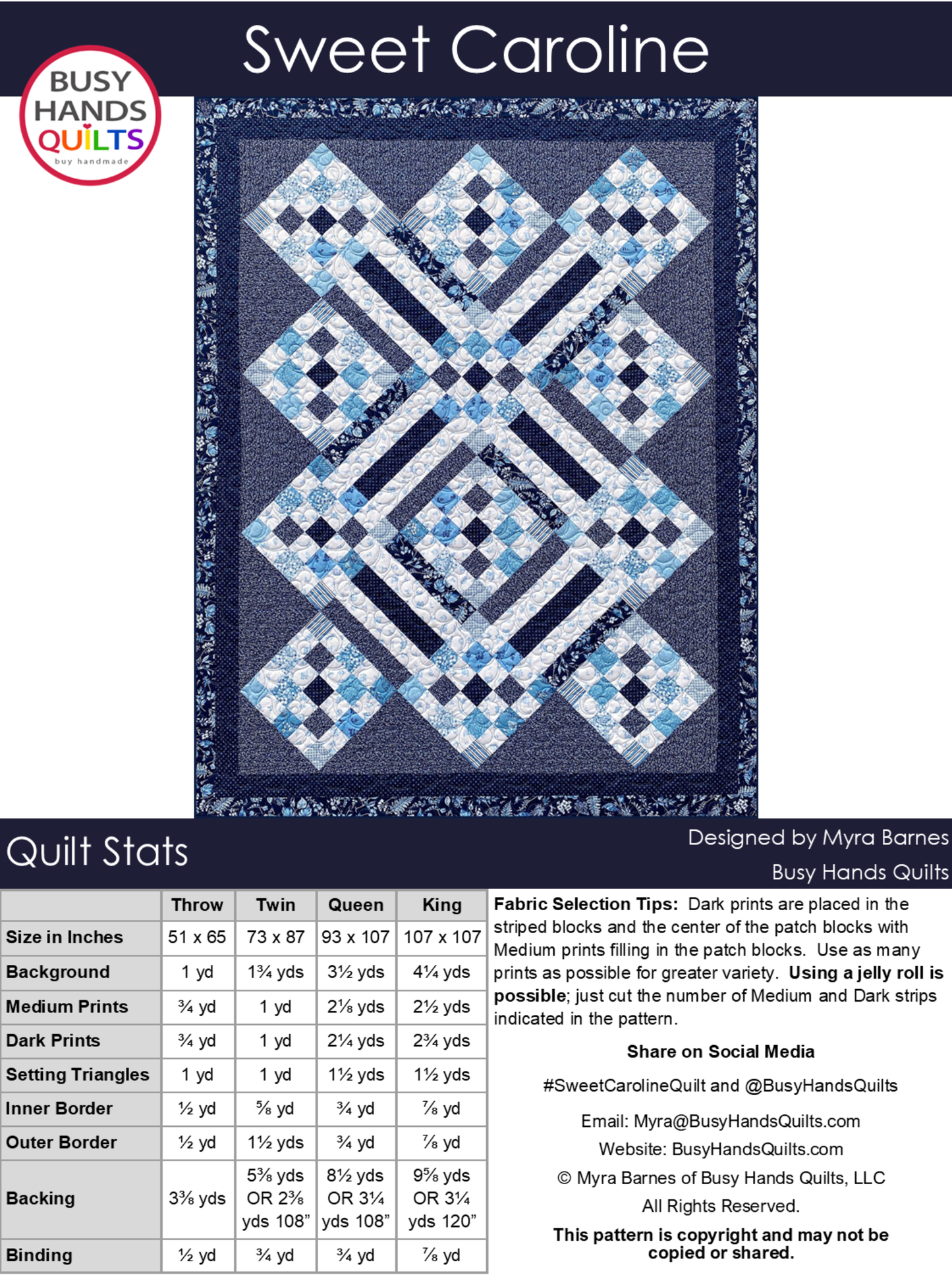 Sweet Caroline Quilt Pattern PDF DOWNLOAD
