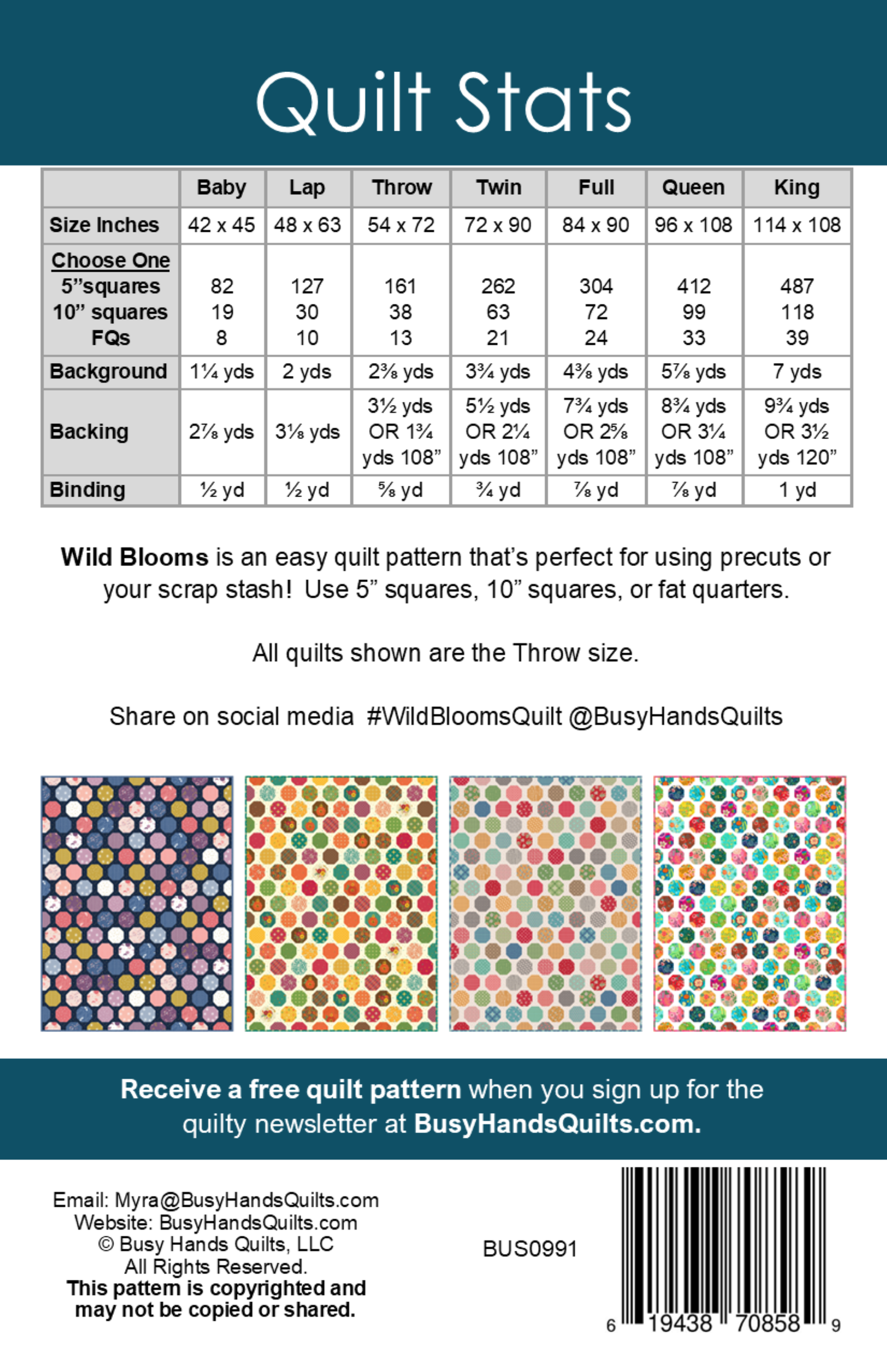 Wild Blooms Quilt Pattern PRINTED