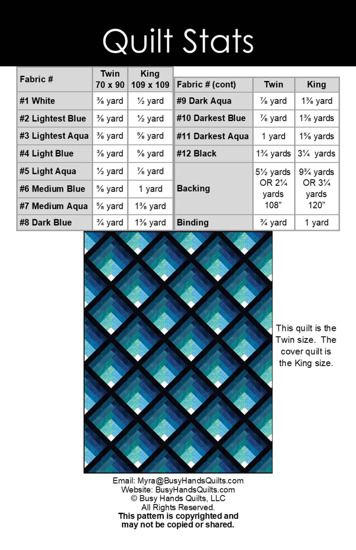 Waterfall Quilt Pattern Supplement PRINTED - Twin and King Sizes