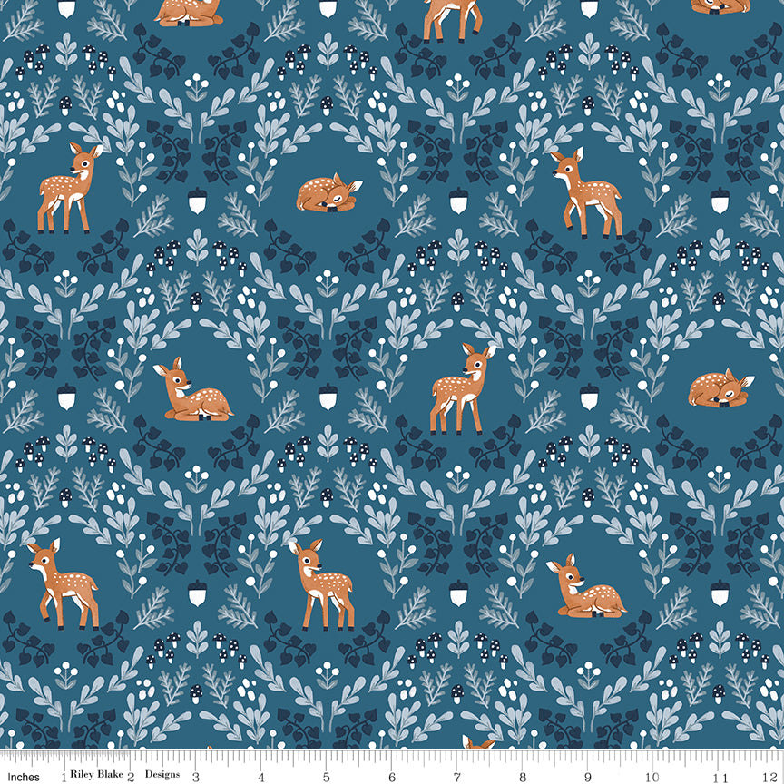 2-3/4 Yards Wild Fawns in Blue from Twilight Creatures for Riley Blake #366