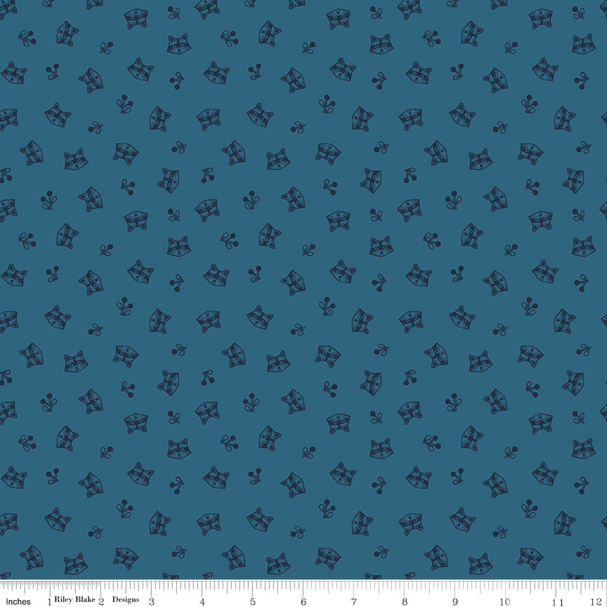 2 Yards 6 Inches Racoons in Blue from Twilight Creatures for Riley Blake #367
