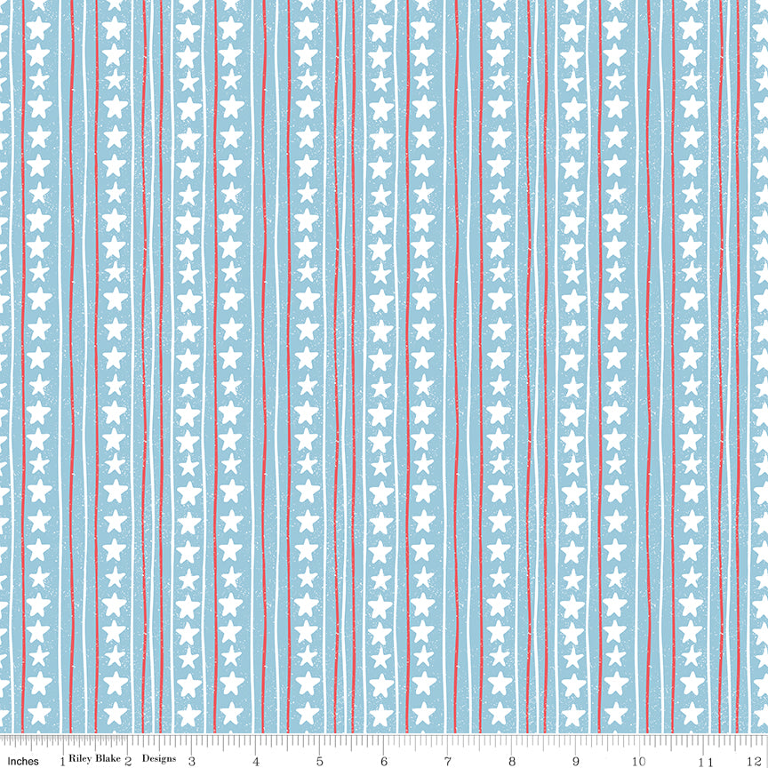 2-1/3 Yards Stars and Stripes in blue Firework Fields by Gracey Larson for Riley Blake C17584-BLUE #41