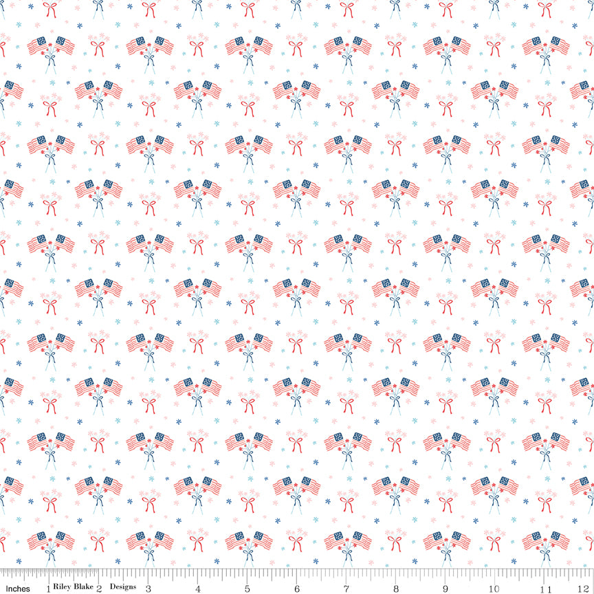 3-1/2 Yards Flags in White Firework Fields by Gracey Larson for Riley Blake C17586-WHITE #40