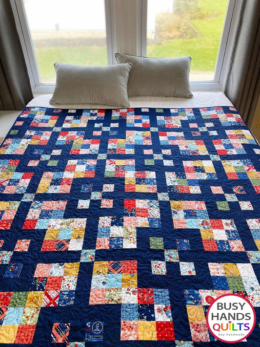 Grid Pop Throw Size Quilt Kit in Forget Me Not