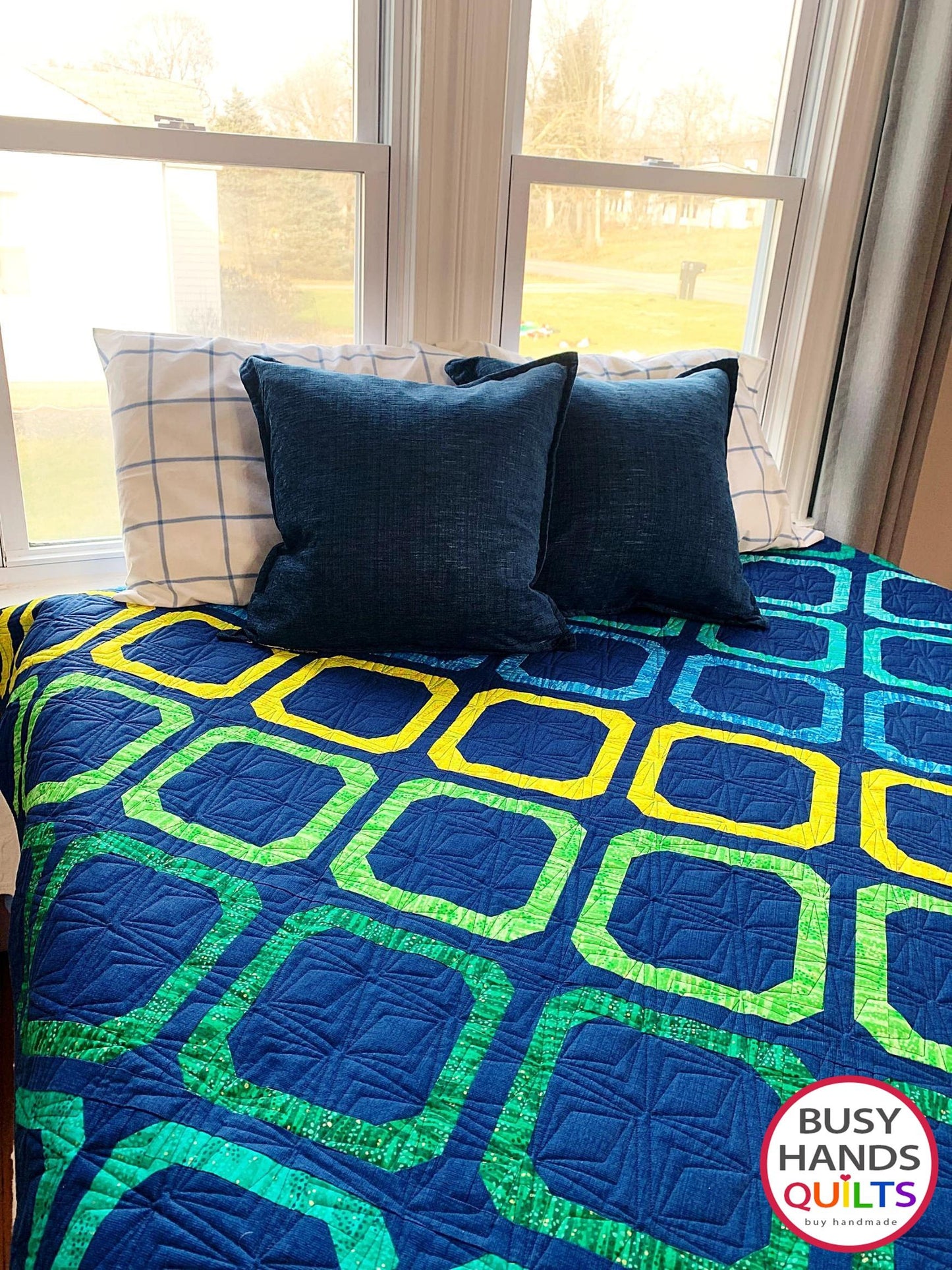 Handmade Gemstones Throw Quilt in Dewdrop in Blues