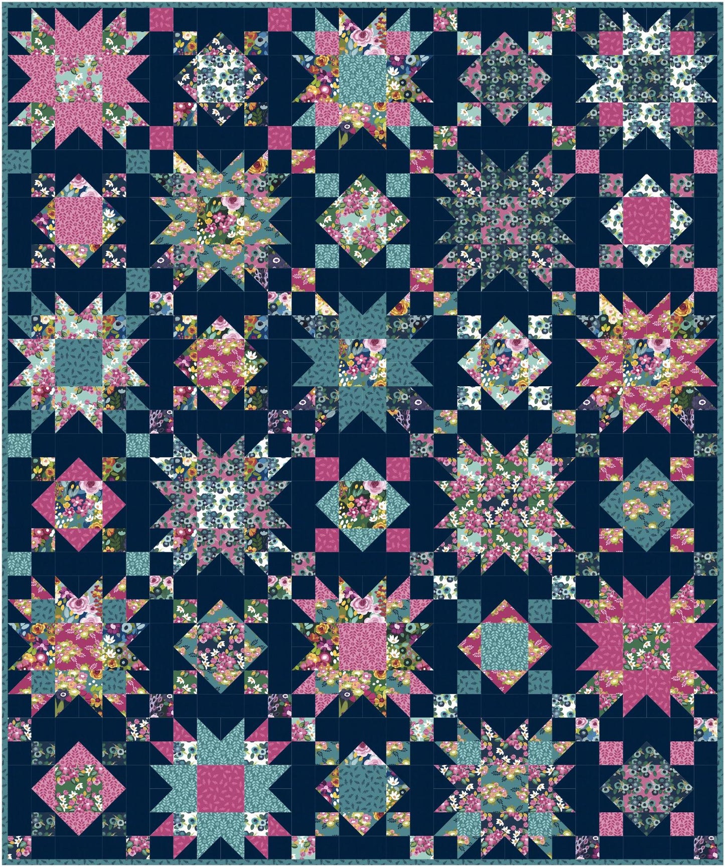 Summer on the Porch Throw Quilt Kit in Morning Meadow - Choice of White or Navy Background