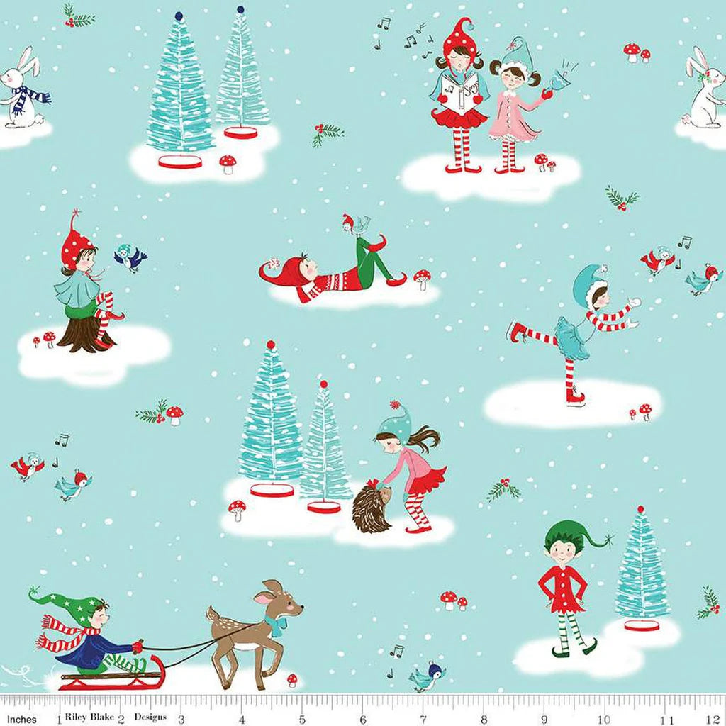 1 Yd 33 Inches - Flannel Pixie Noel 2 Main in Aqua by Riley Blake F12580 #5
