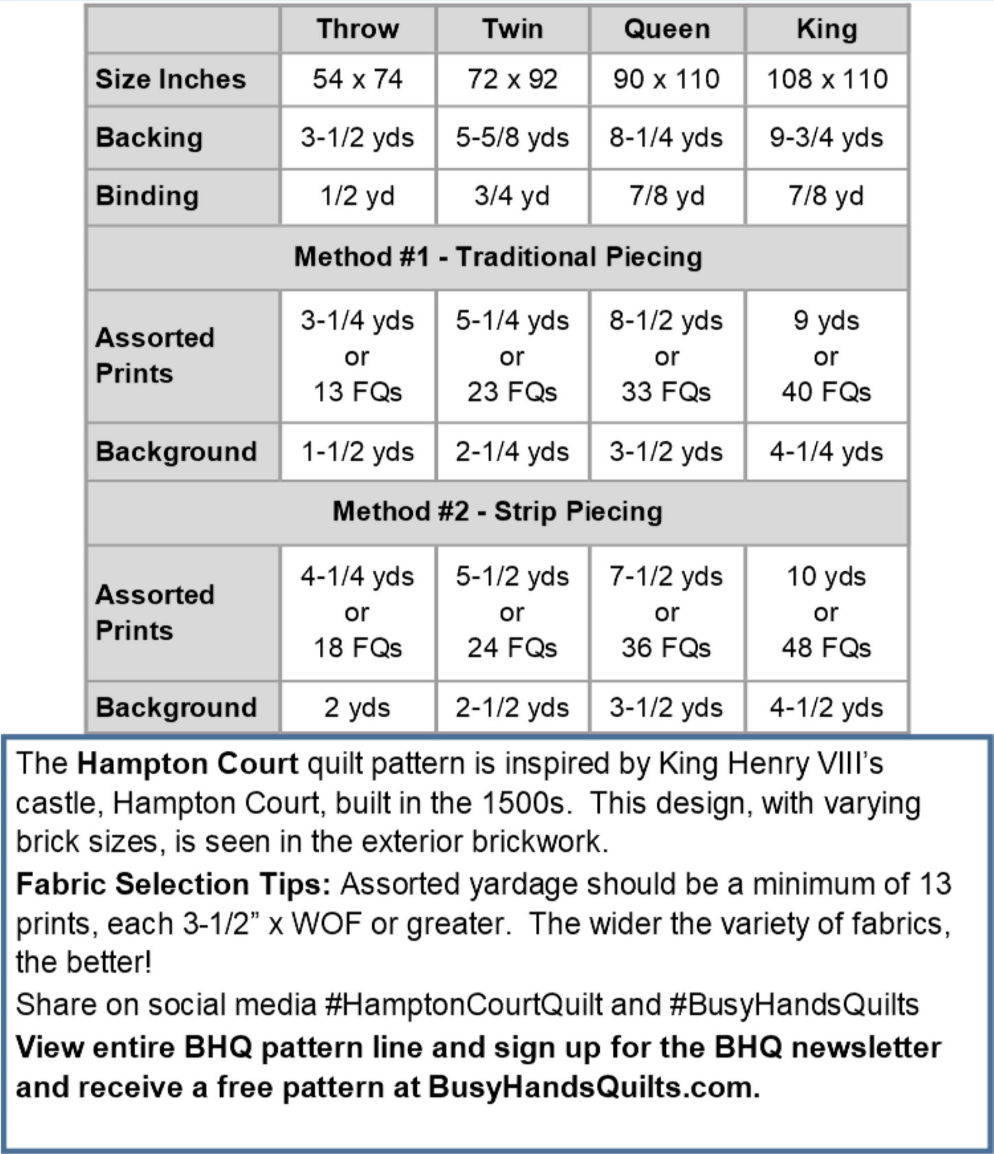 Hampton Court Quilt Pattern PRINTED