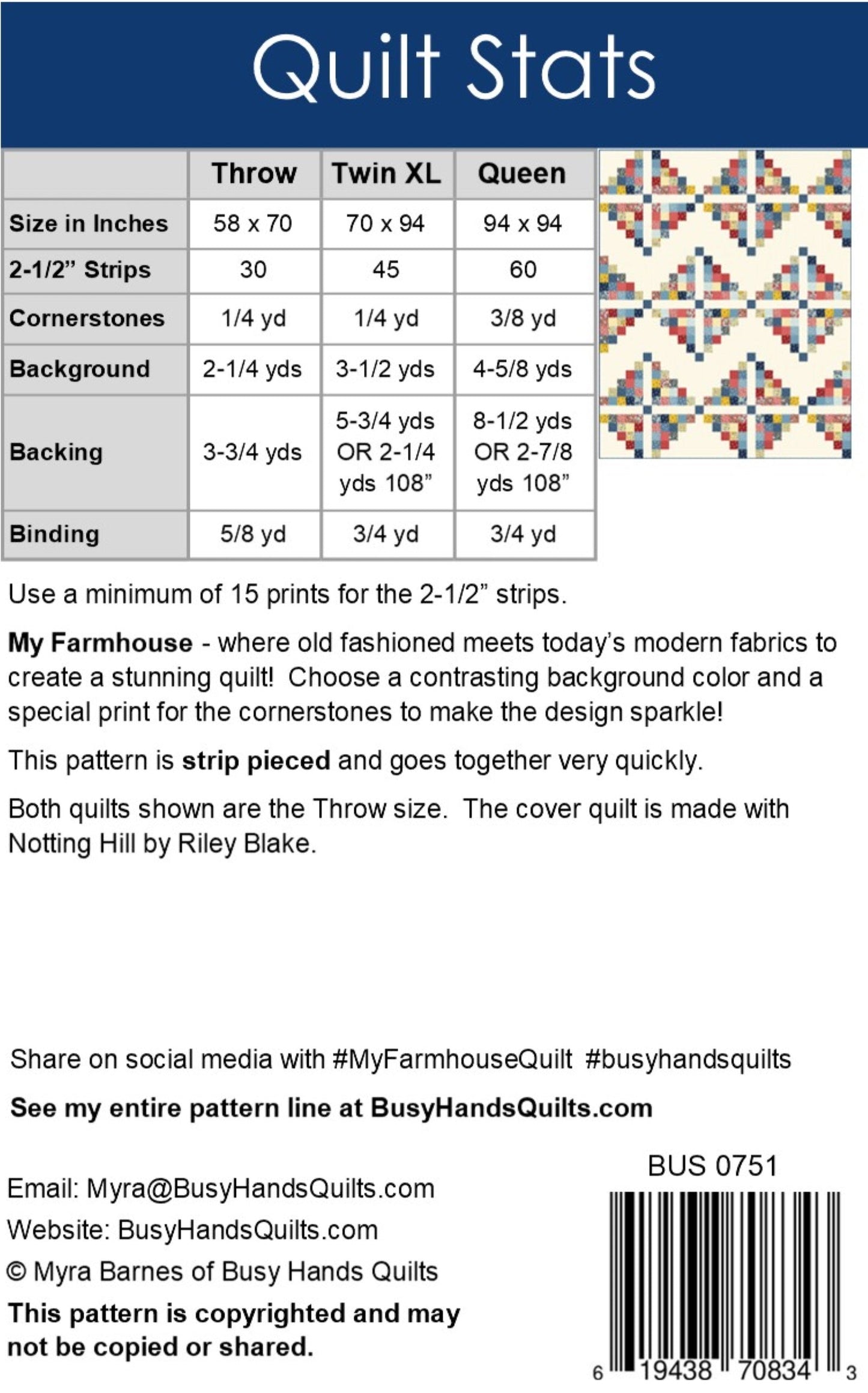 My Farmhouse Quilt Pattern PDF DOWNLOAD Busy Hands Quilts $12.99