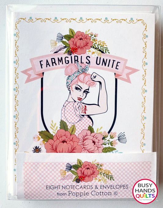 Farmgirls Unite 8 Notecards and Envelopes by Poppie Cotton