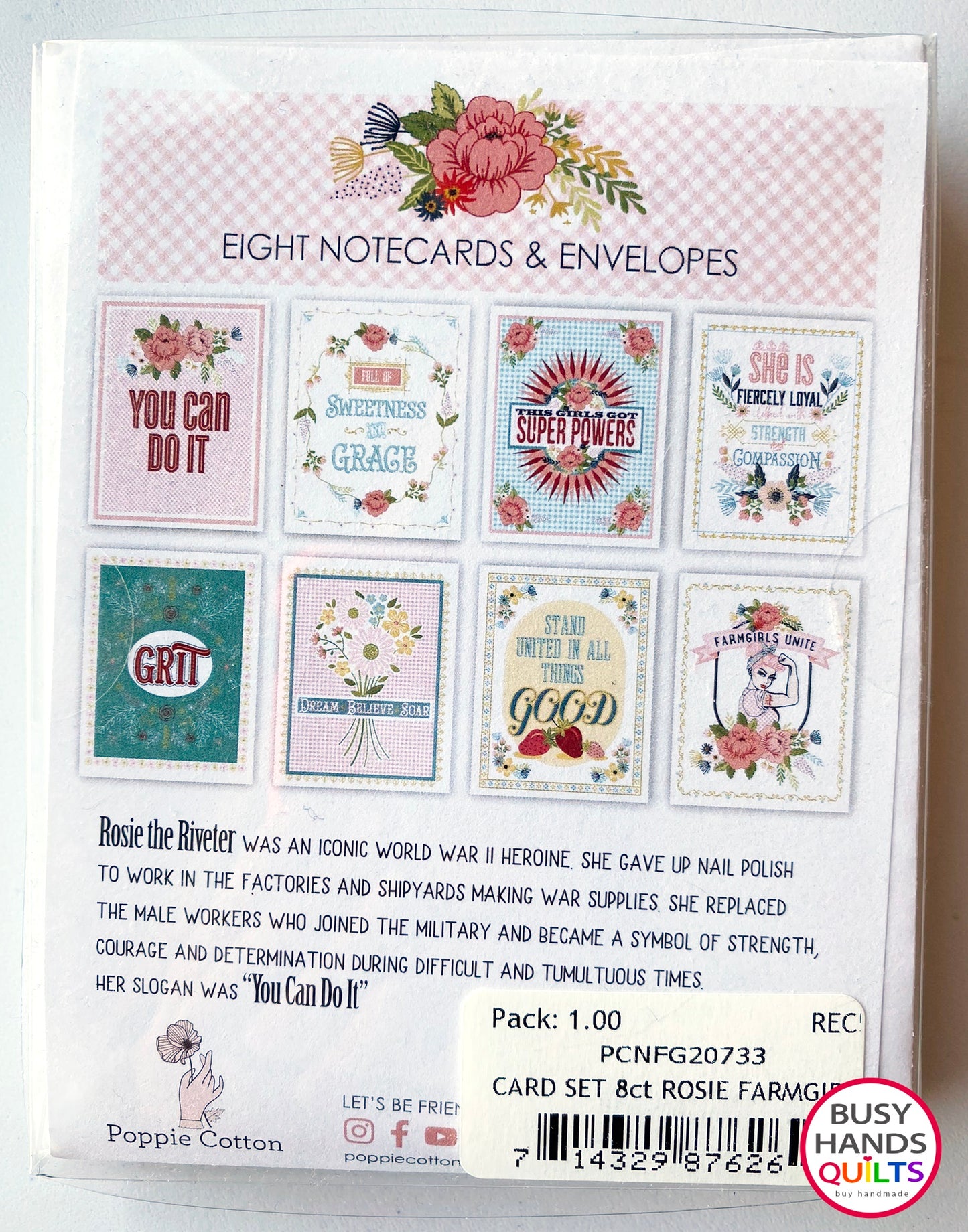 Farmgirls Unite 8 Notecards and Envelopes by Poppie Cotton