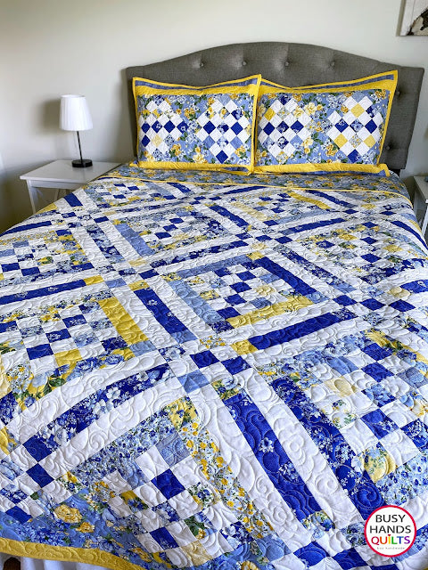 Sweet Caroline Queen Quilt in Blue and Yellow!