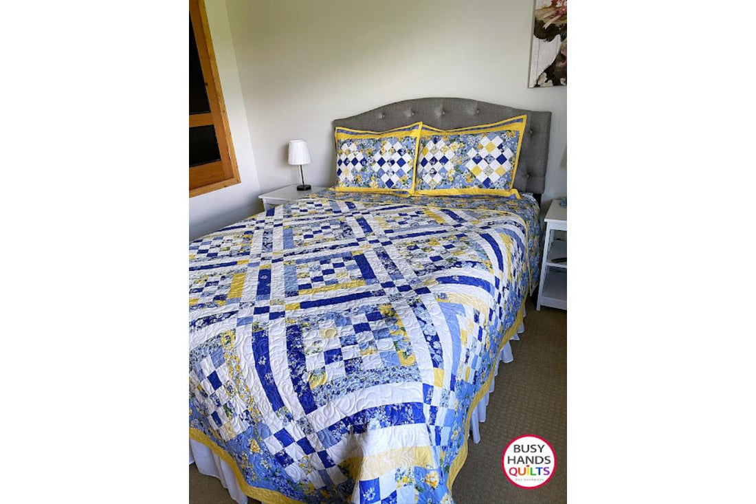 Sweet Caroline Queen Quilt in Blue and Yellow!