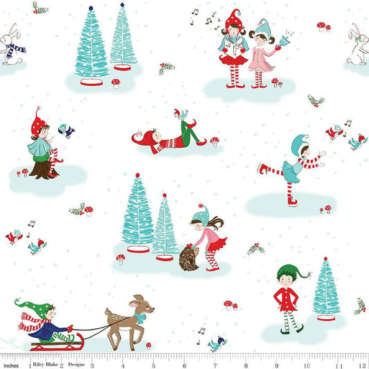 By the Half Yard - Flannel Pixie Noel 2 Main in White by Riley Blake F12580 #559