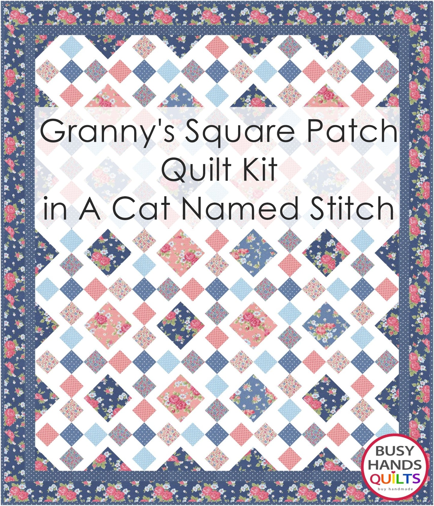 Granny's Square Patch TWIN Size Quilt Kit in A Cat Named Stitch - Choice of Border Fabric