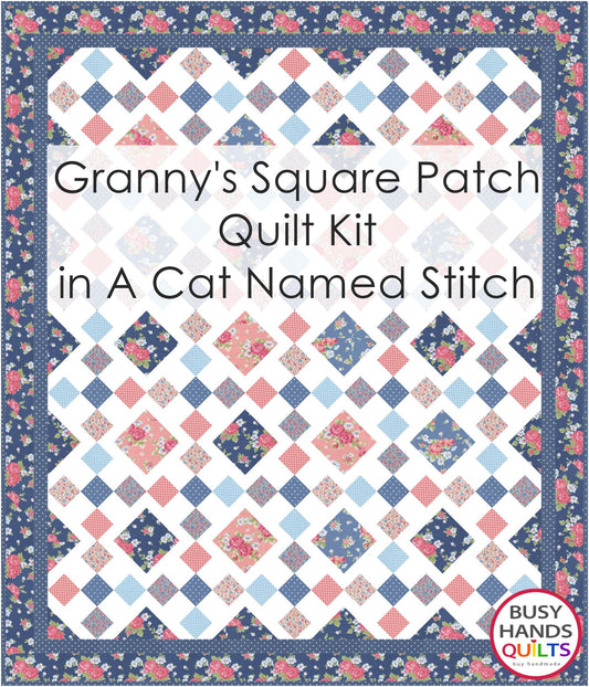 Granny's Square Patch TWIN Size Quilt Kit in A Cat Named Stitch - Choice of Border Fabric
