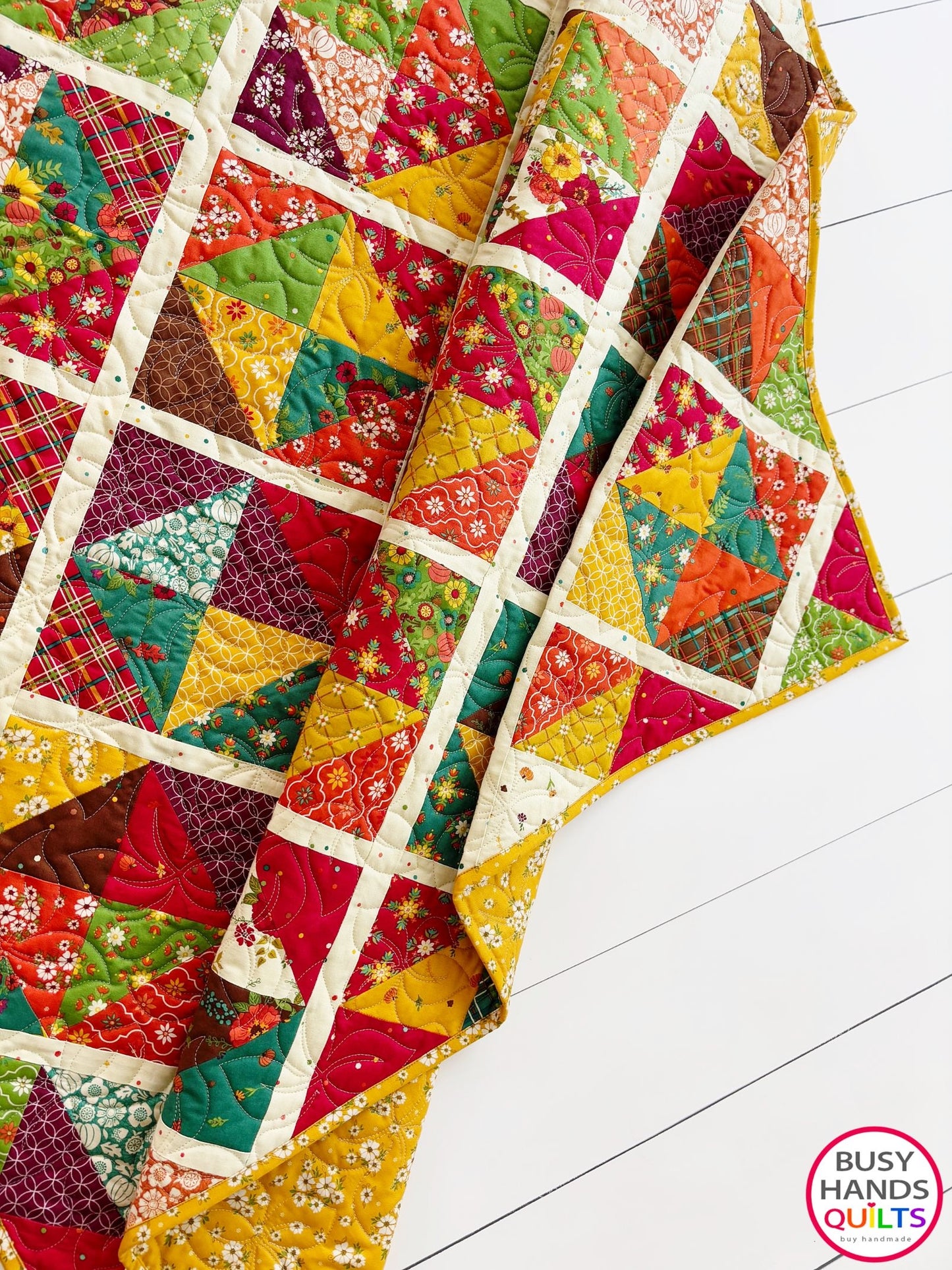 Handmade Sunshine Throw Quilt in Autumn Afternoon