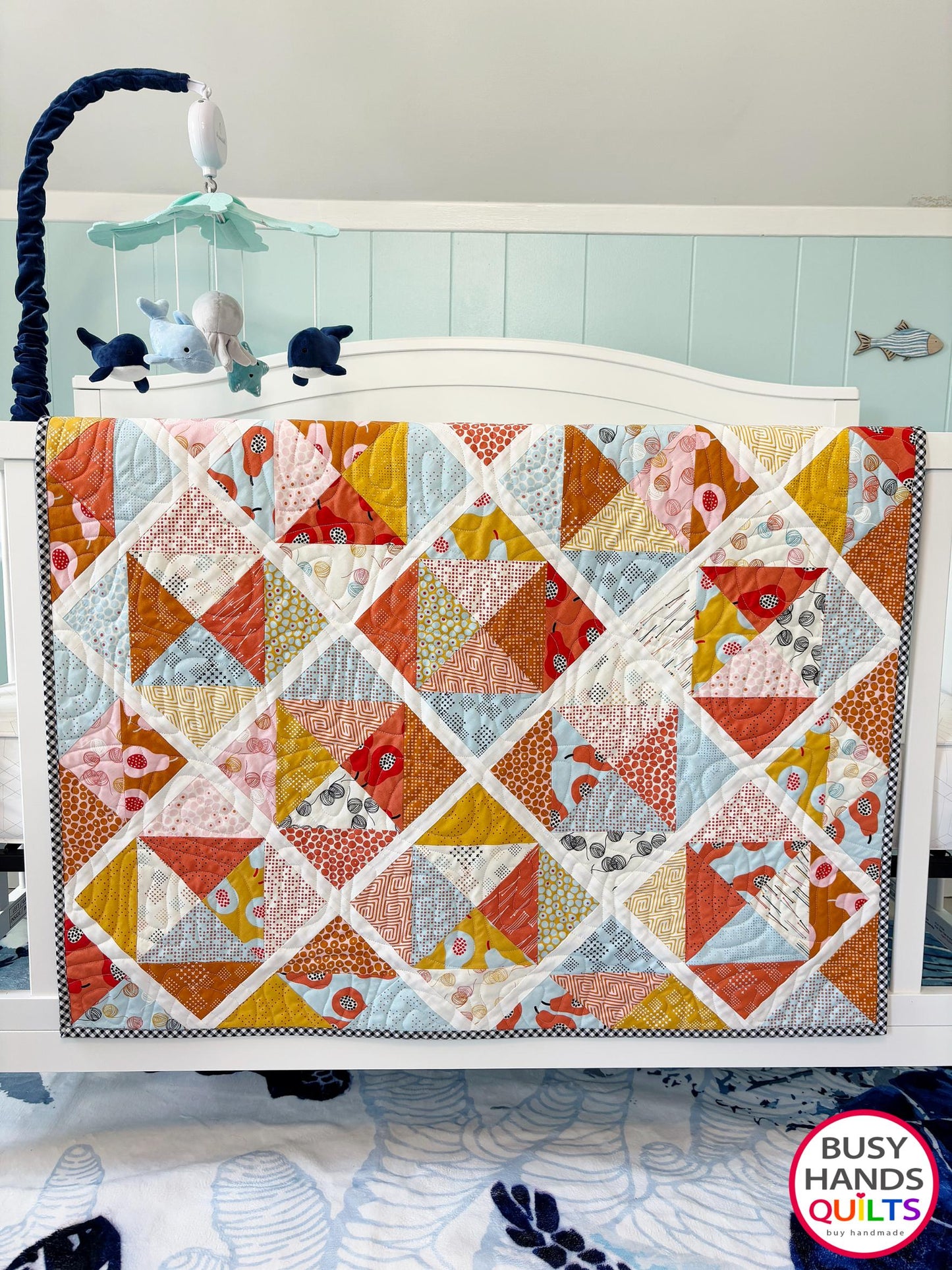 Handmade Sunshine Baby Quilt or Wall Hanging in Lazy Afternoon