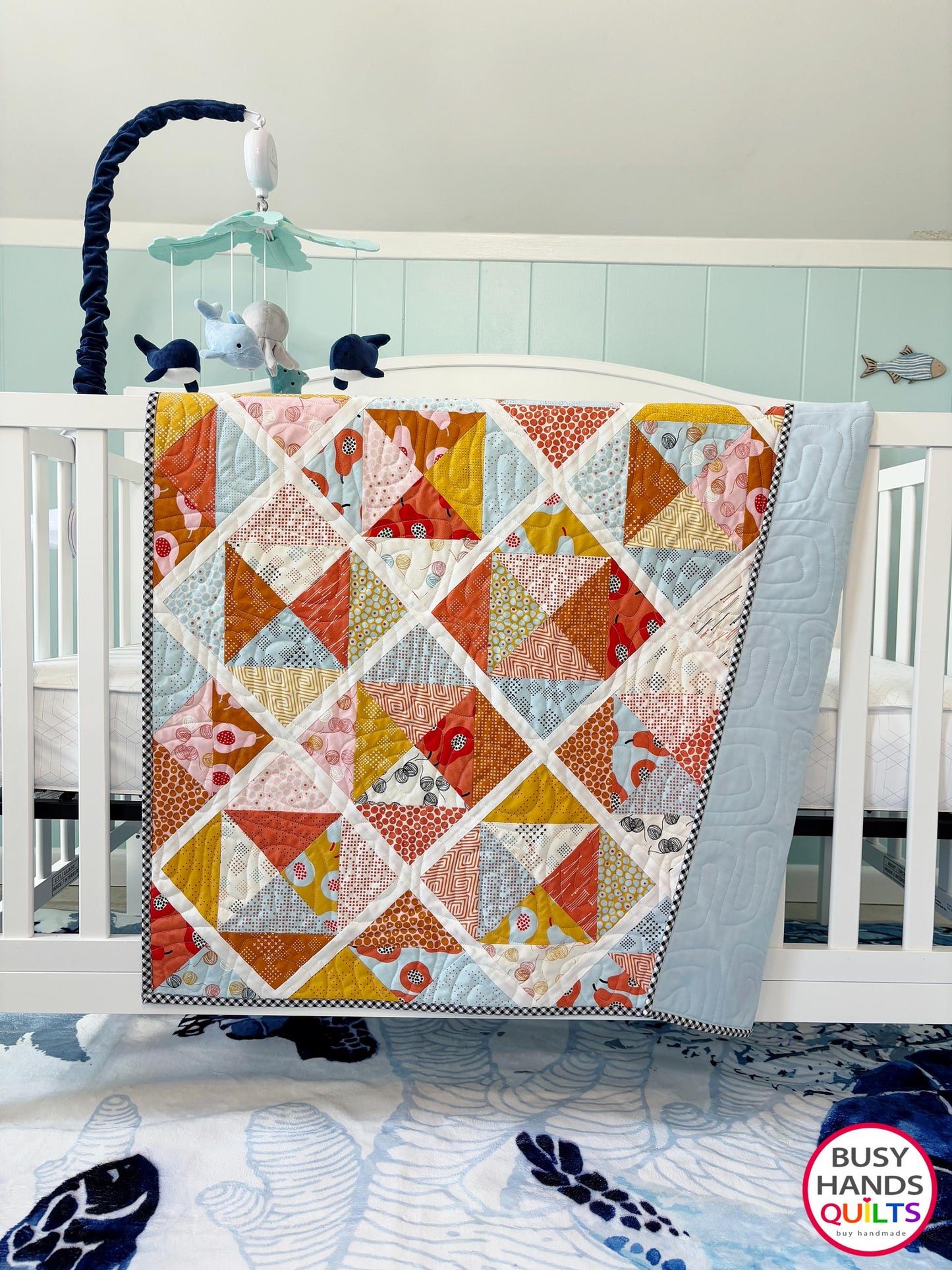 Handmade Sunshine Baby Quilt or Wall Hanging in Lazy Afternoon