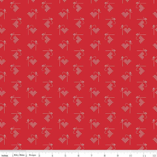 By the Yard - Bee Basics Heart in Red by Riley Blake C6401-RED #556