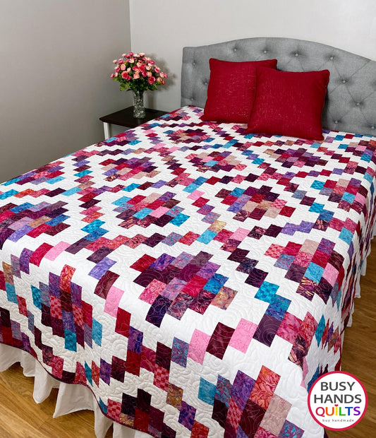 Handmade Brick Cottage Lane 2 Queen Quilt in Beautiful Batiks