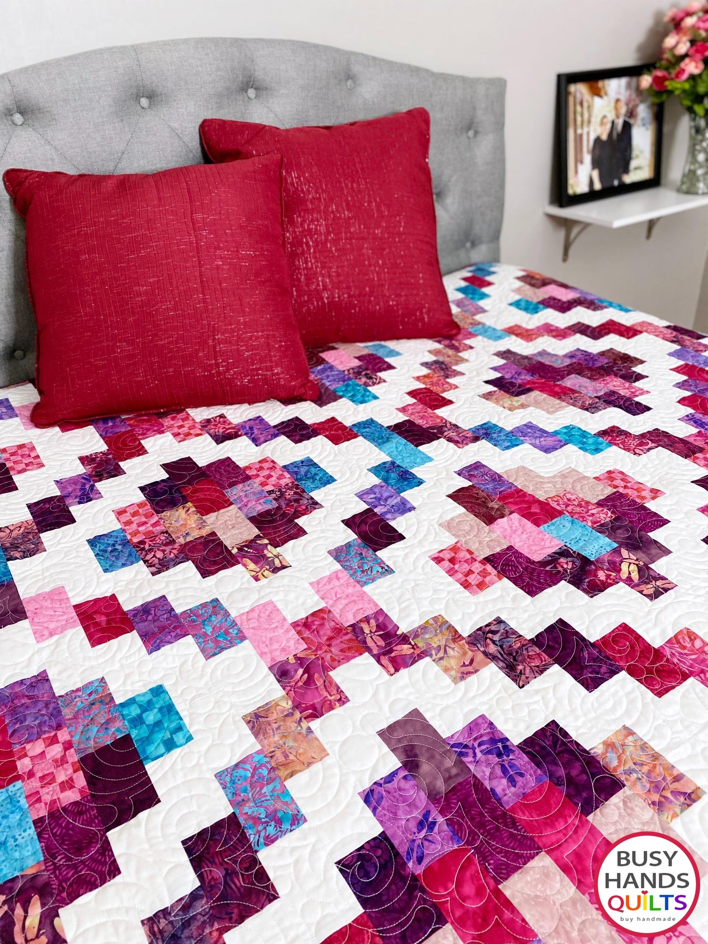 Handmade Brick Cottage Lane 2 Queen Quilt in Beautiful Batiks