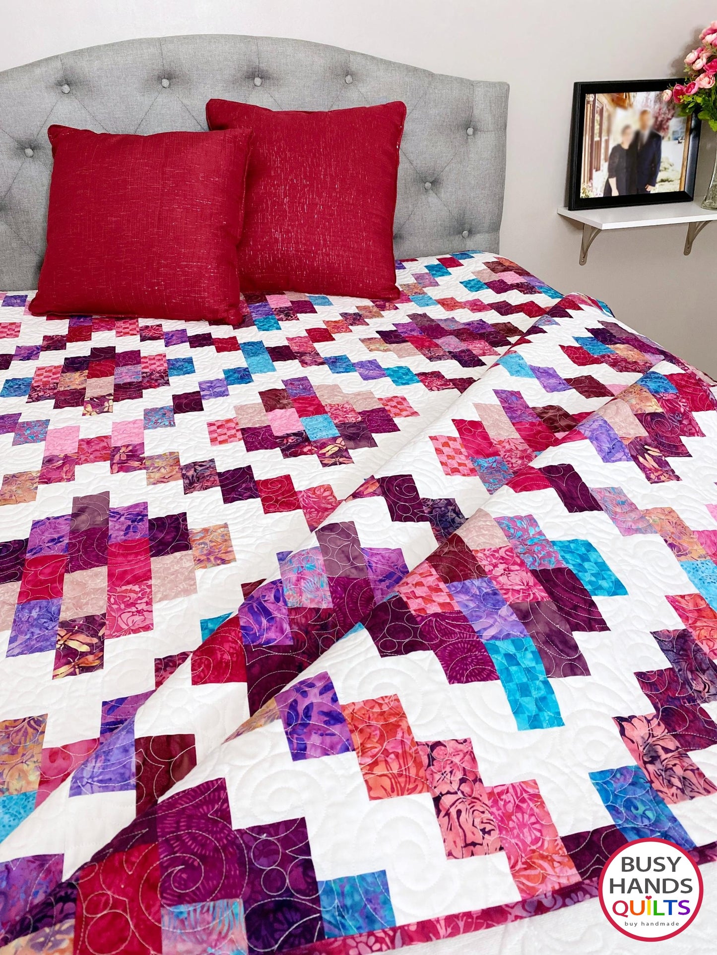 Handmade Brick Cottage Lane 2 Queen Quilt in Beautiful Batiks