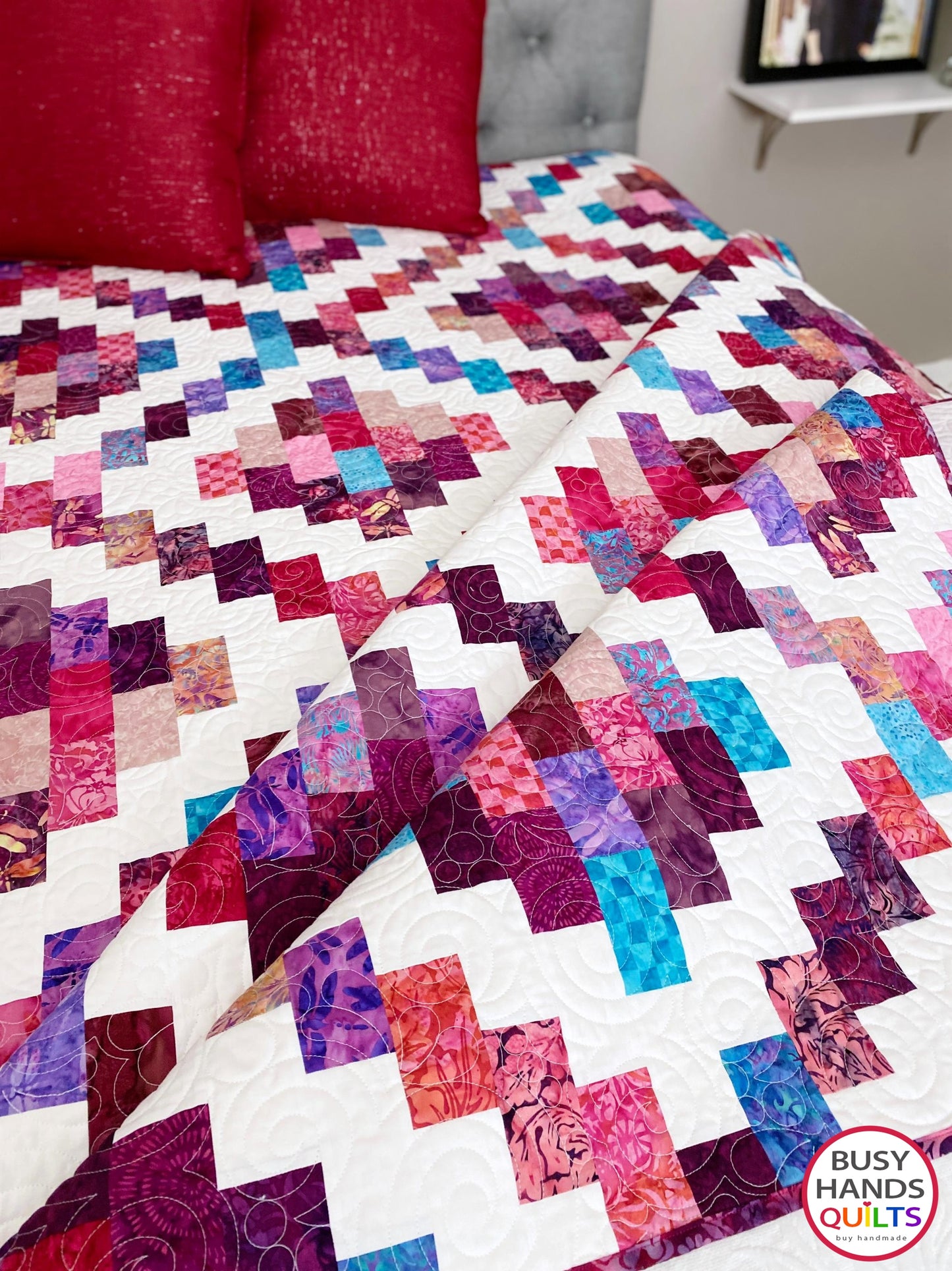 Handmade Brick Cottage Lane 2 Queen Quilt in Beautiful Batiks