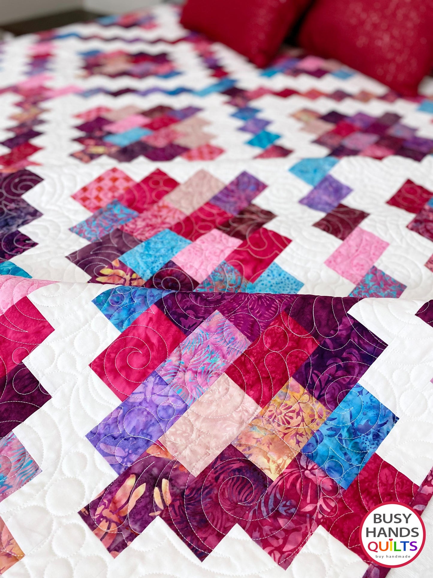 Handmade Brick Cottage Lane 2 Queen Quilt in Beautiful Batiks