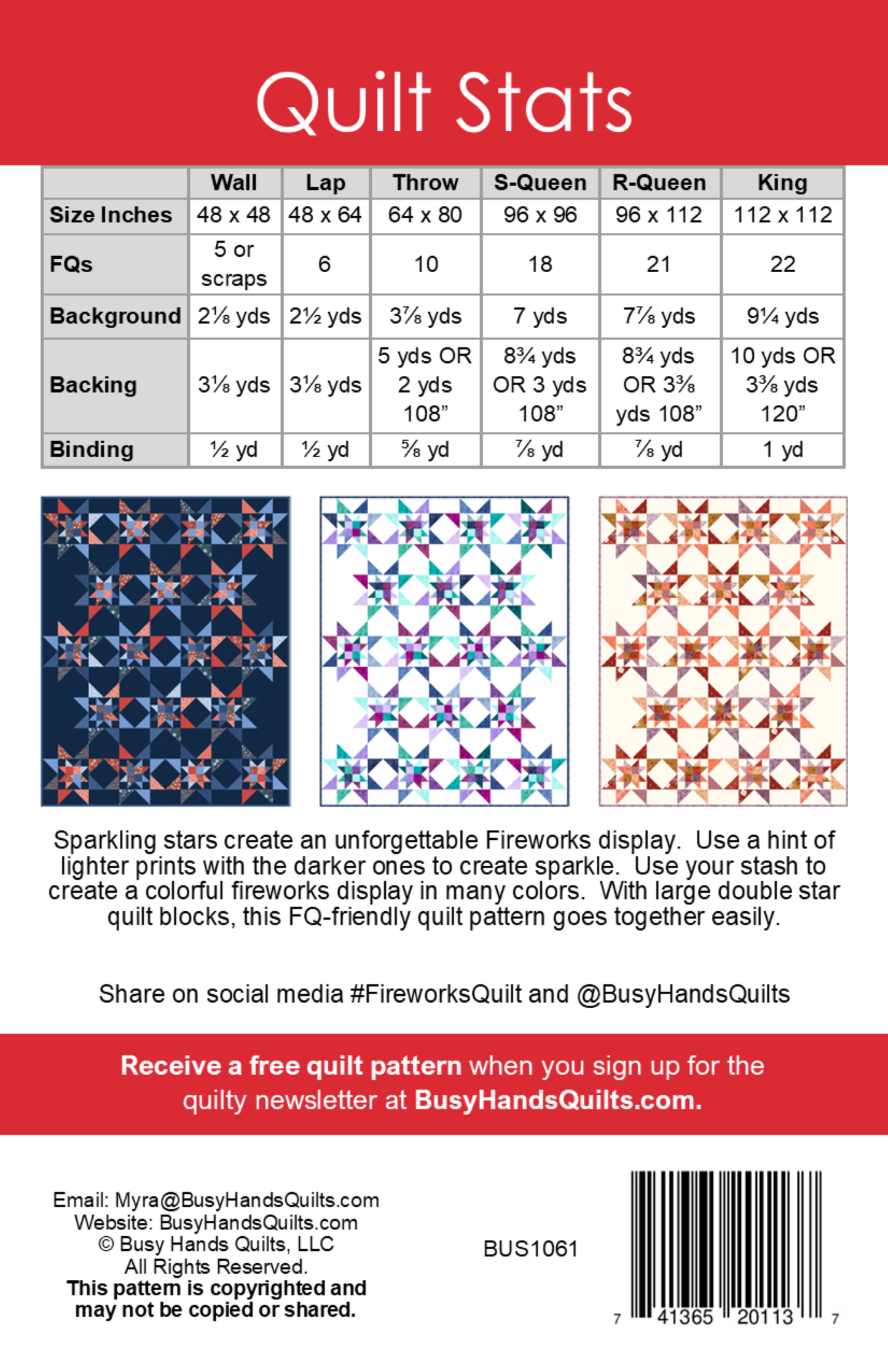 Fireworks Quilt Pattern PRINTED