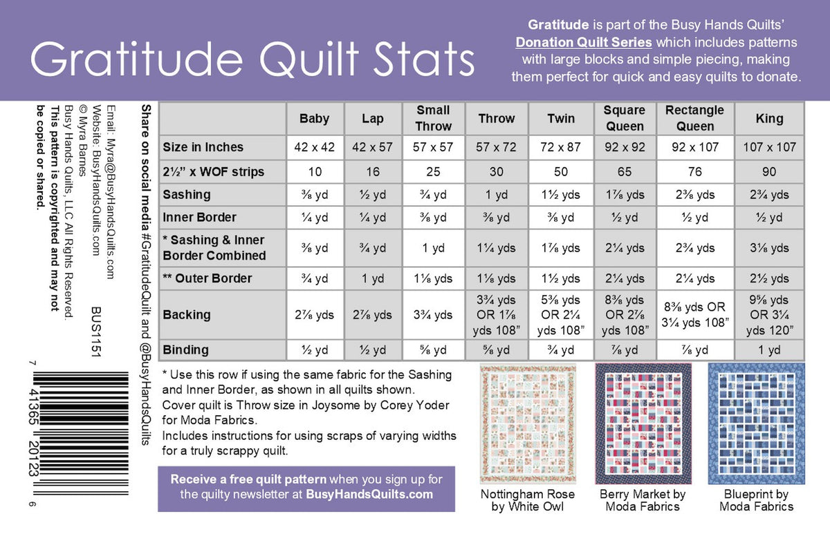 Gratitude Quilt Pattern PRINTED