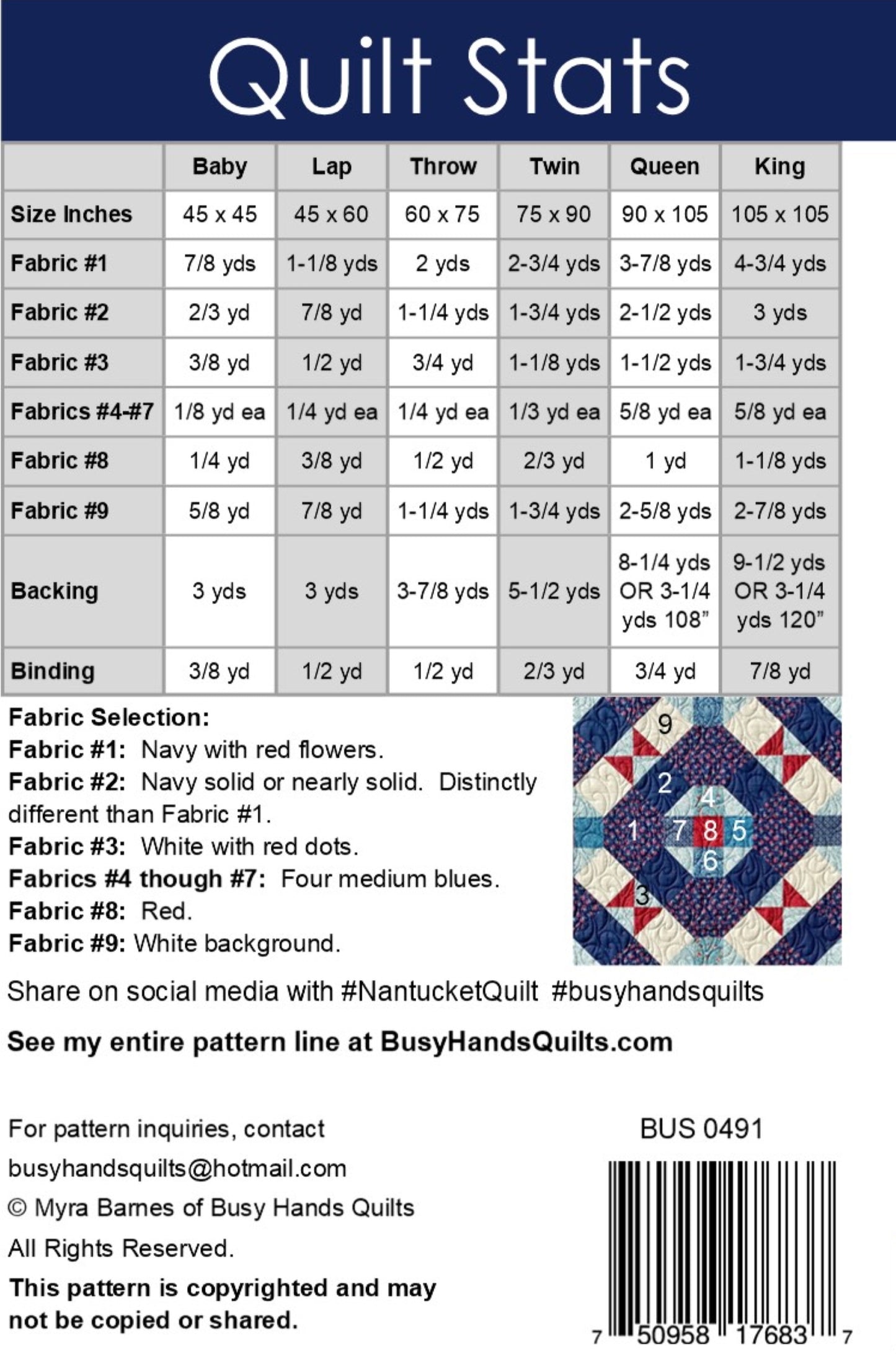 Nantucket Quilt Pattern PRINTED