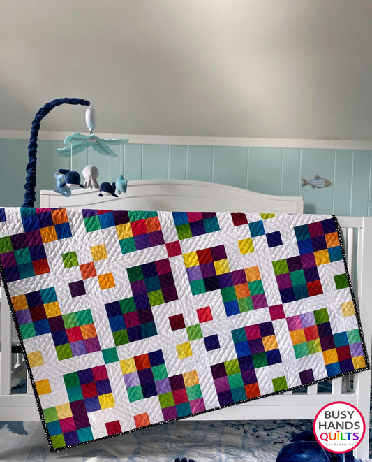 Handmade Grid Pop Baby Quilt in Essential Gradation