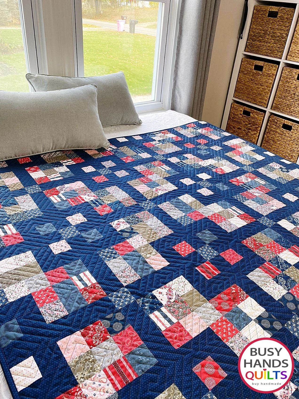 Handmade Grid Pop Throw Quilt in Hudson