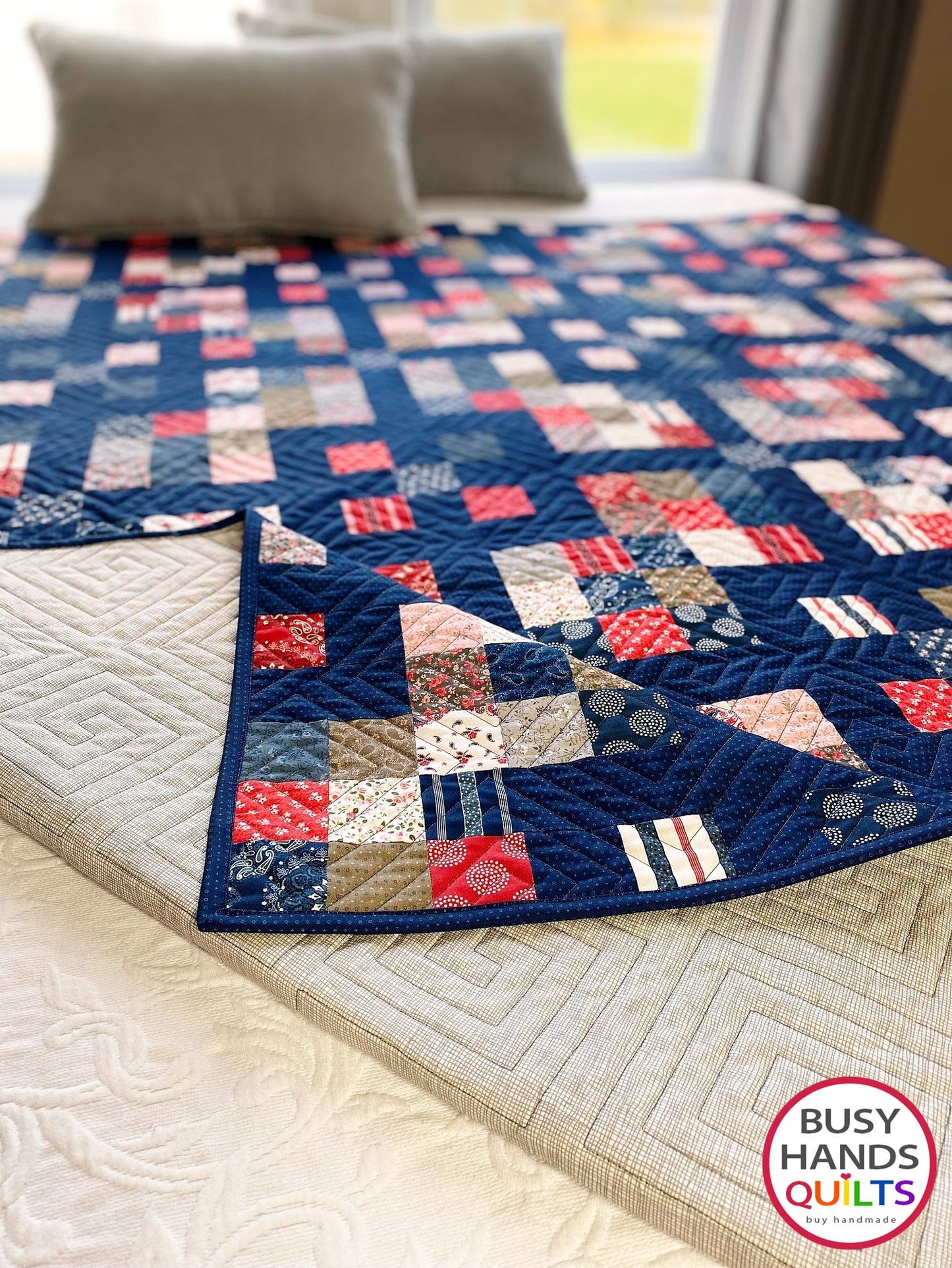 Handmade Grid Pop Throw Quilt in Hudson