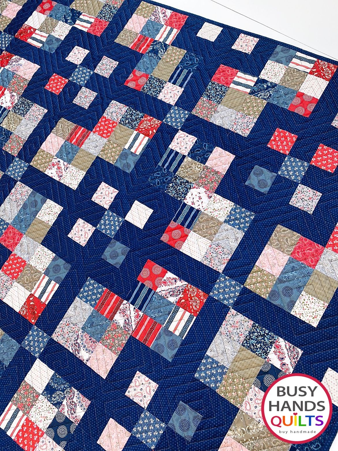 Handmade Grid Pop Throw Quilt in Hudson