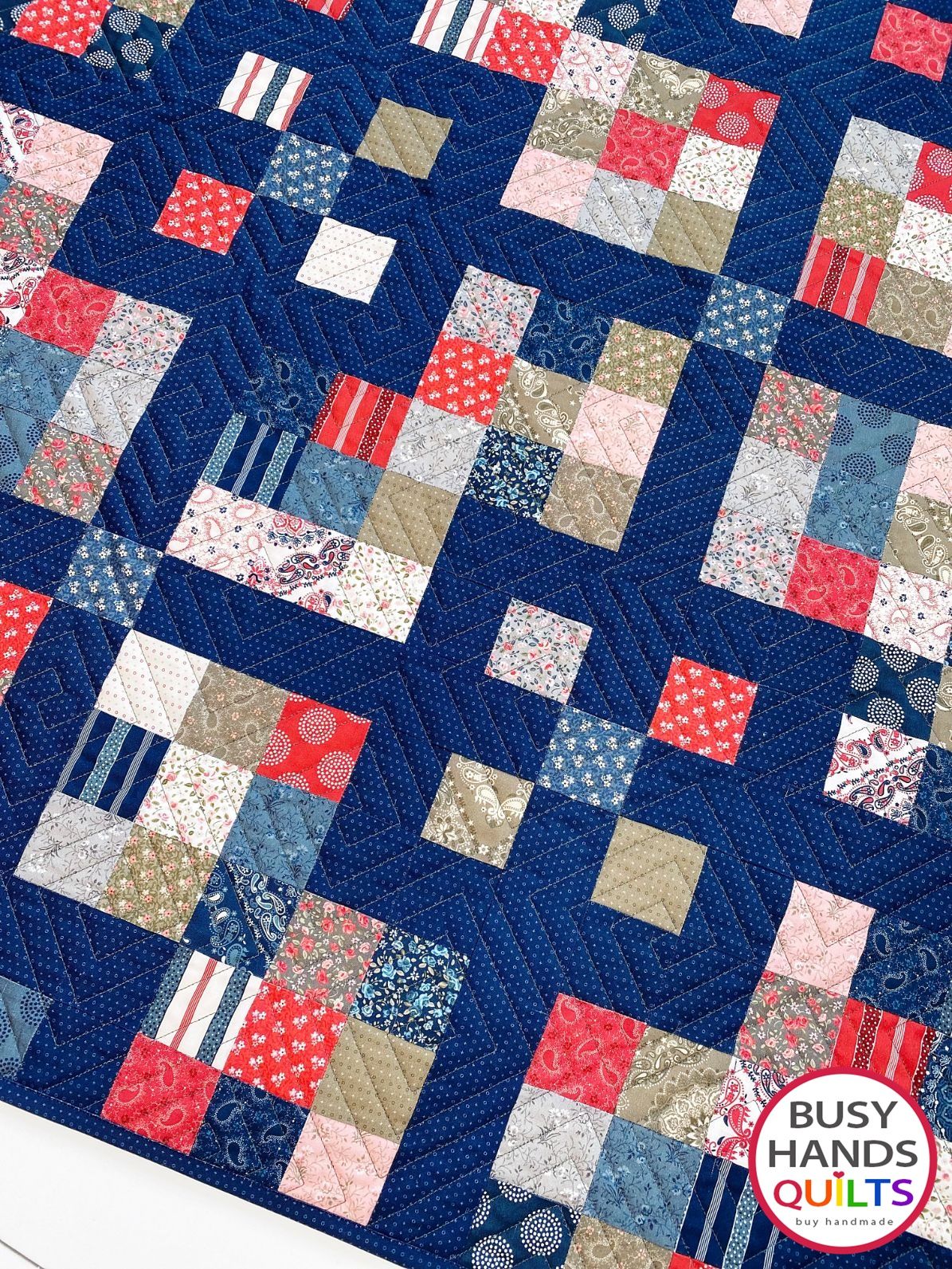 Handmade Grid Pop Throw Quilt in Hudson