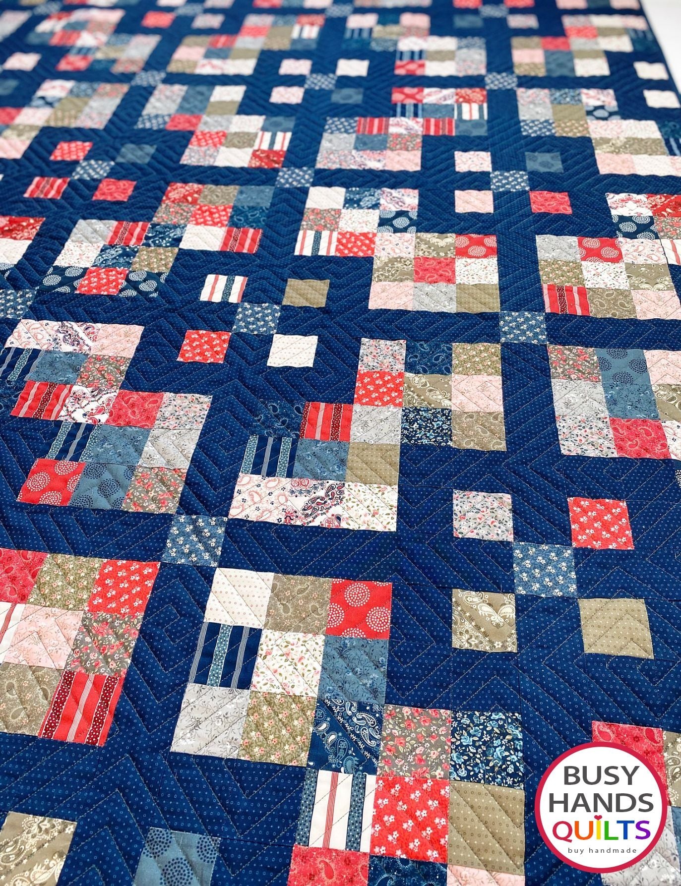 Handmade Grid Pop Throw Quilt in Hudson