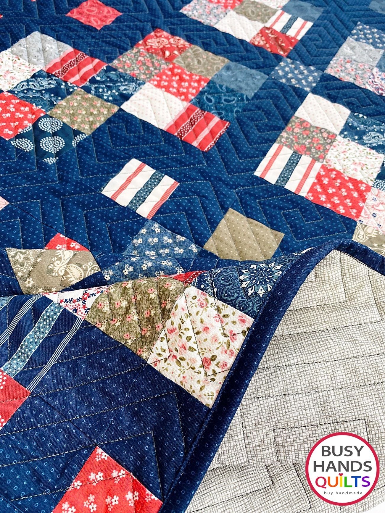 Handmade Grid Pop Throw Quilt in Hudson
