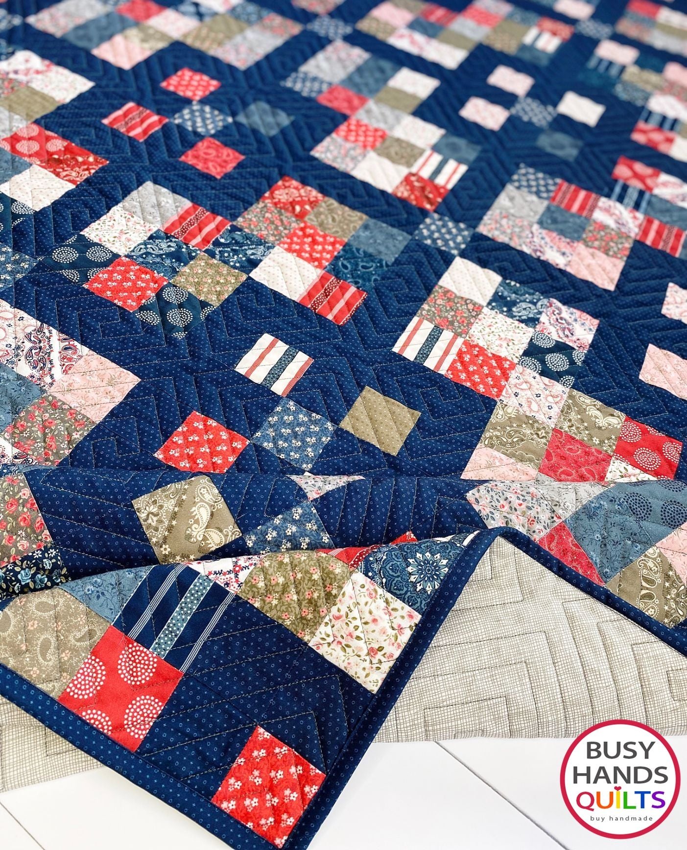 Handmade Grid Pop Throw Quilt in Hudson