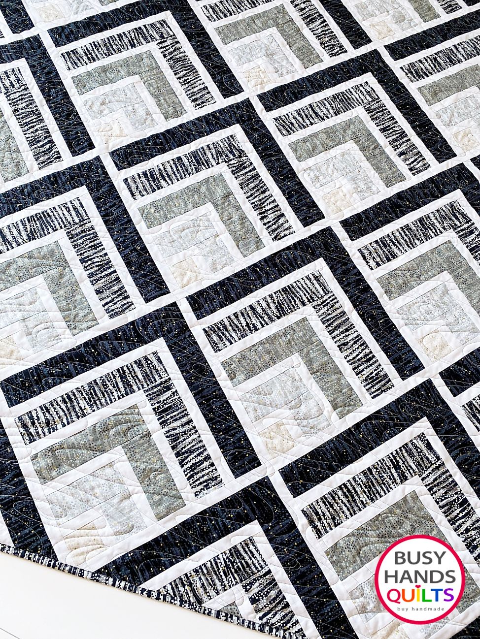 Handmade Mountain Peaks Throw Quilt in Dewdrop Neutrals