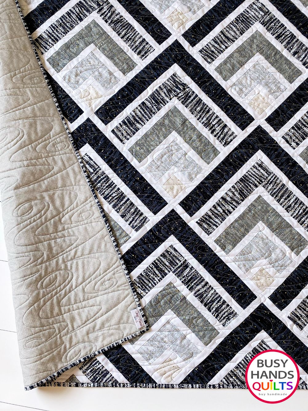 Handmade Mountain Peaks Throw Quilt in Dewdrop Neutrals