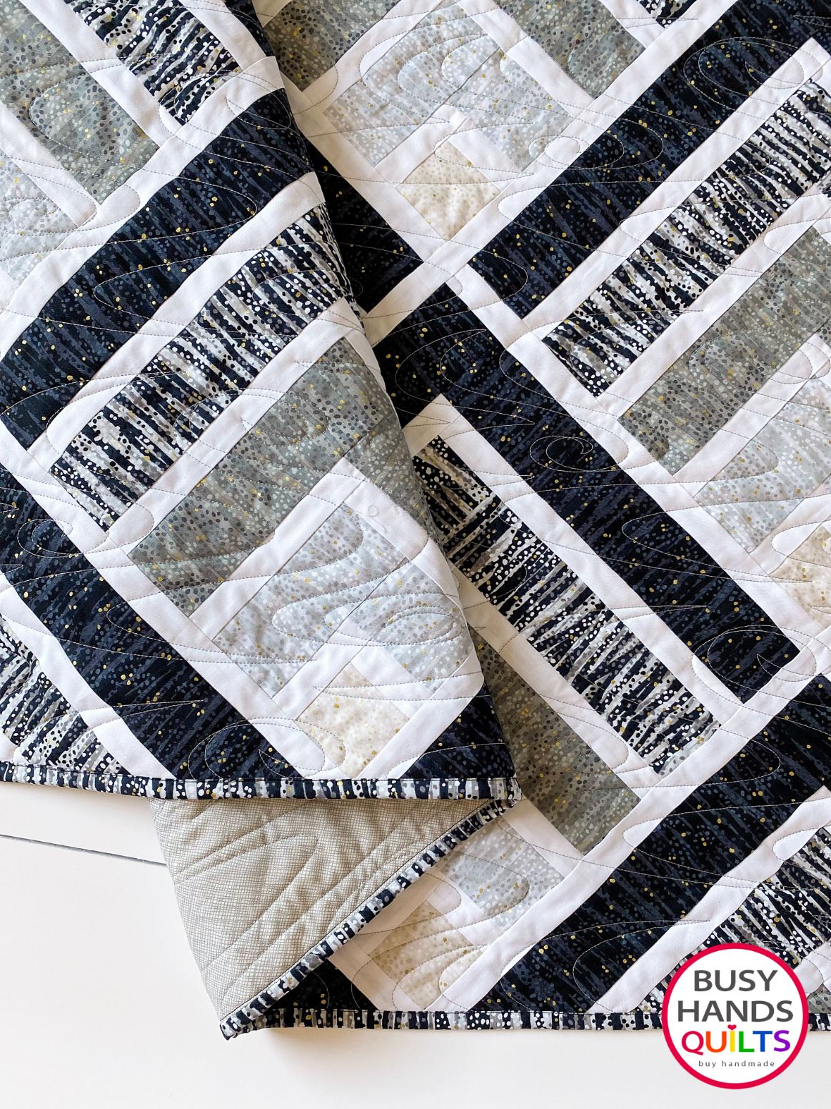 Handmade Mountain Peaks Throw Quilt in Dewdrop Neutrals